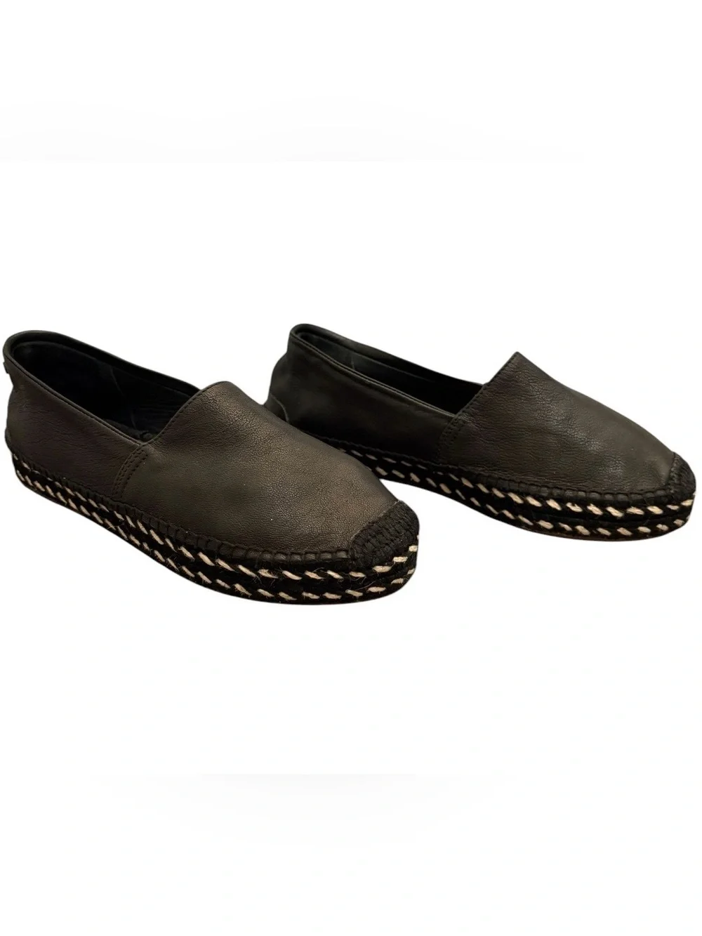 NEW Rag & Bone Noa Leather Espadrille Slip-On Flats Black Size 36 EU / US 6